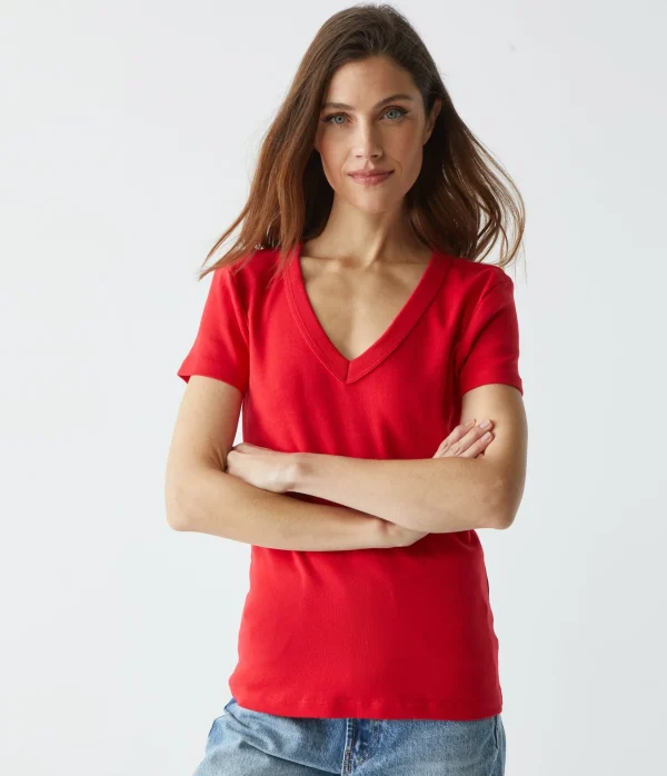 Michael Stars Nikki V-Neck Tee- T-Shirts | 1x1 Cotton T-Shirts
