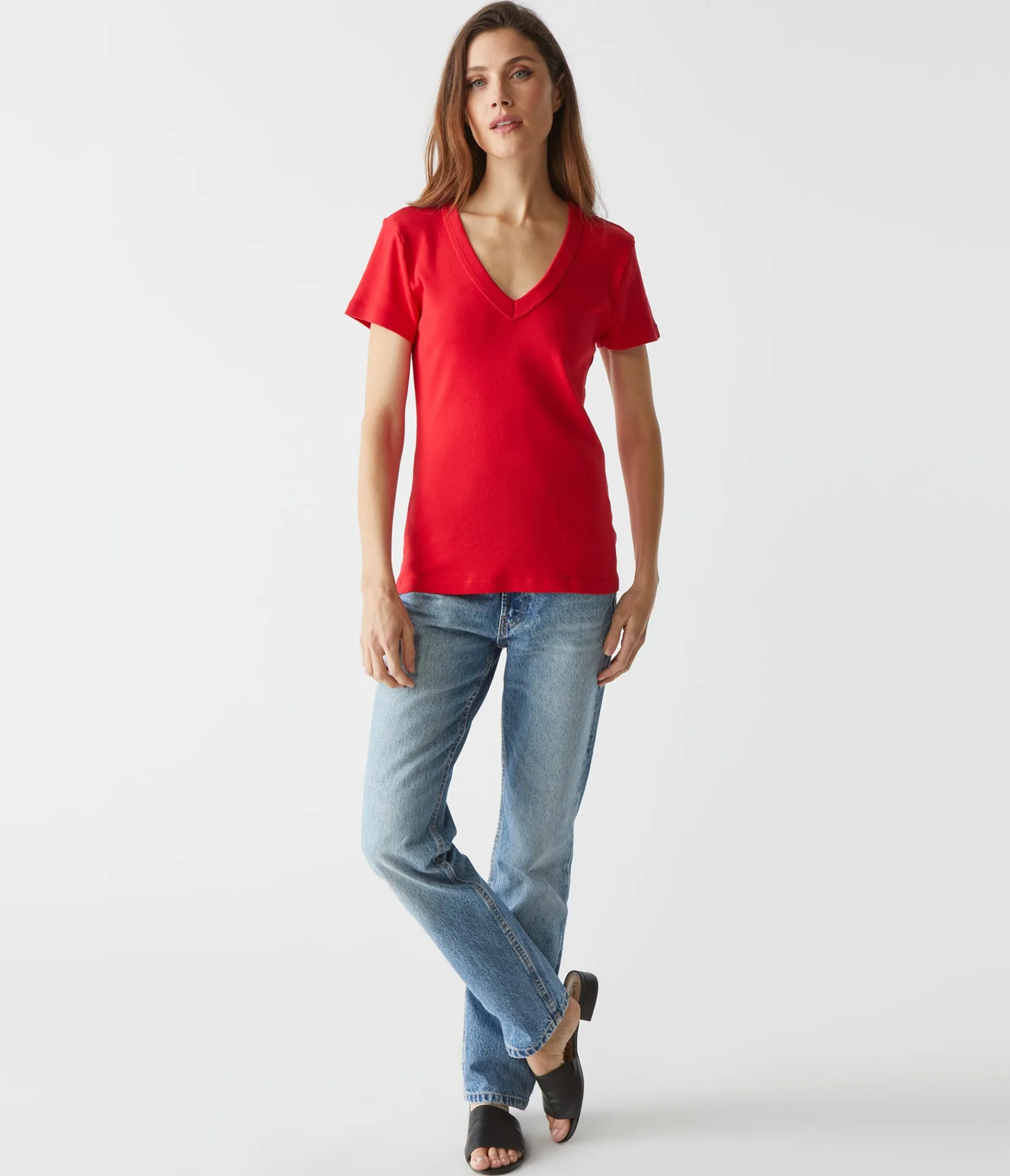 nikki_vneck_tee_52.webp Michael Stars Nikki V-Neck Tee- T-Shirts | 1x1 Cotton T-Shirts