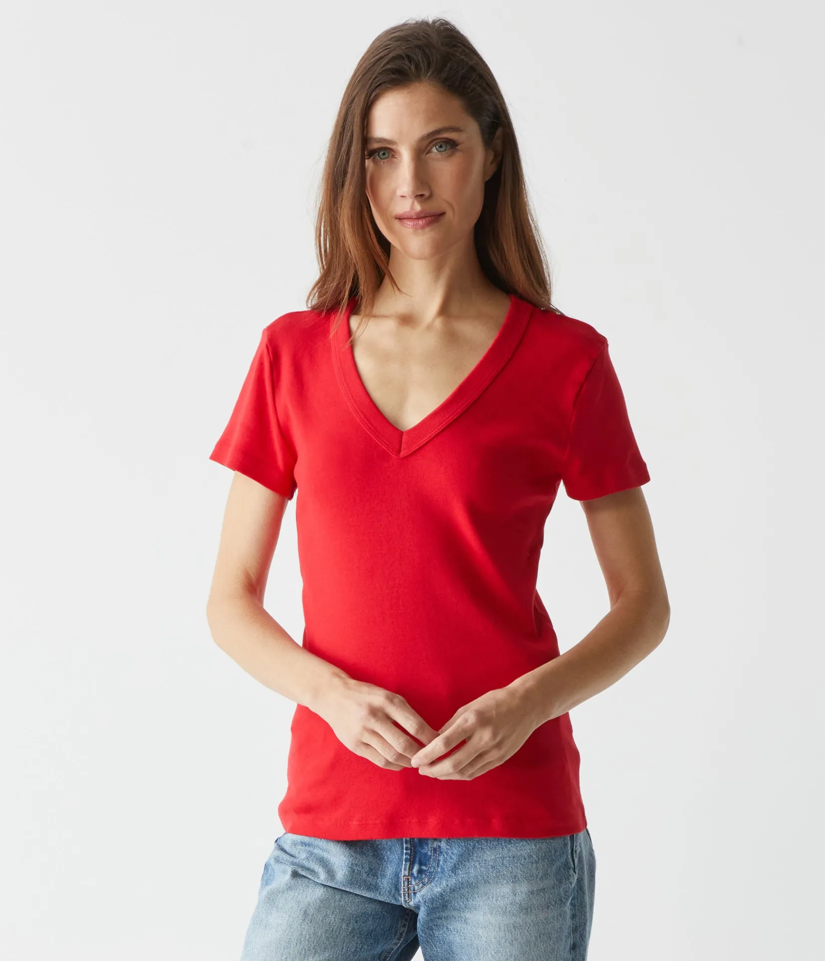 nikki_vneck_tee_53.webp Michael Stars Nikki V-Neck Tee- T-Shirts | 1x1 Cotton T-Shirts