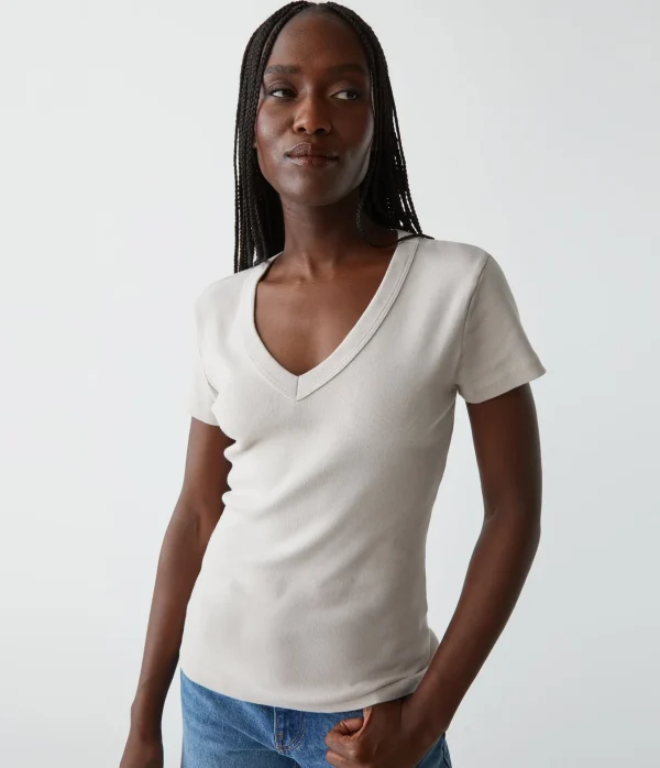 Michael Stars Nikki V-Neck Tee- T-Shirts | 1x1 Cotton T-Shirts