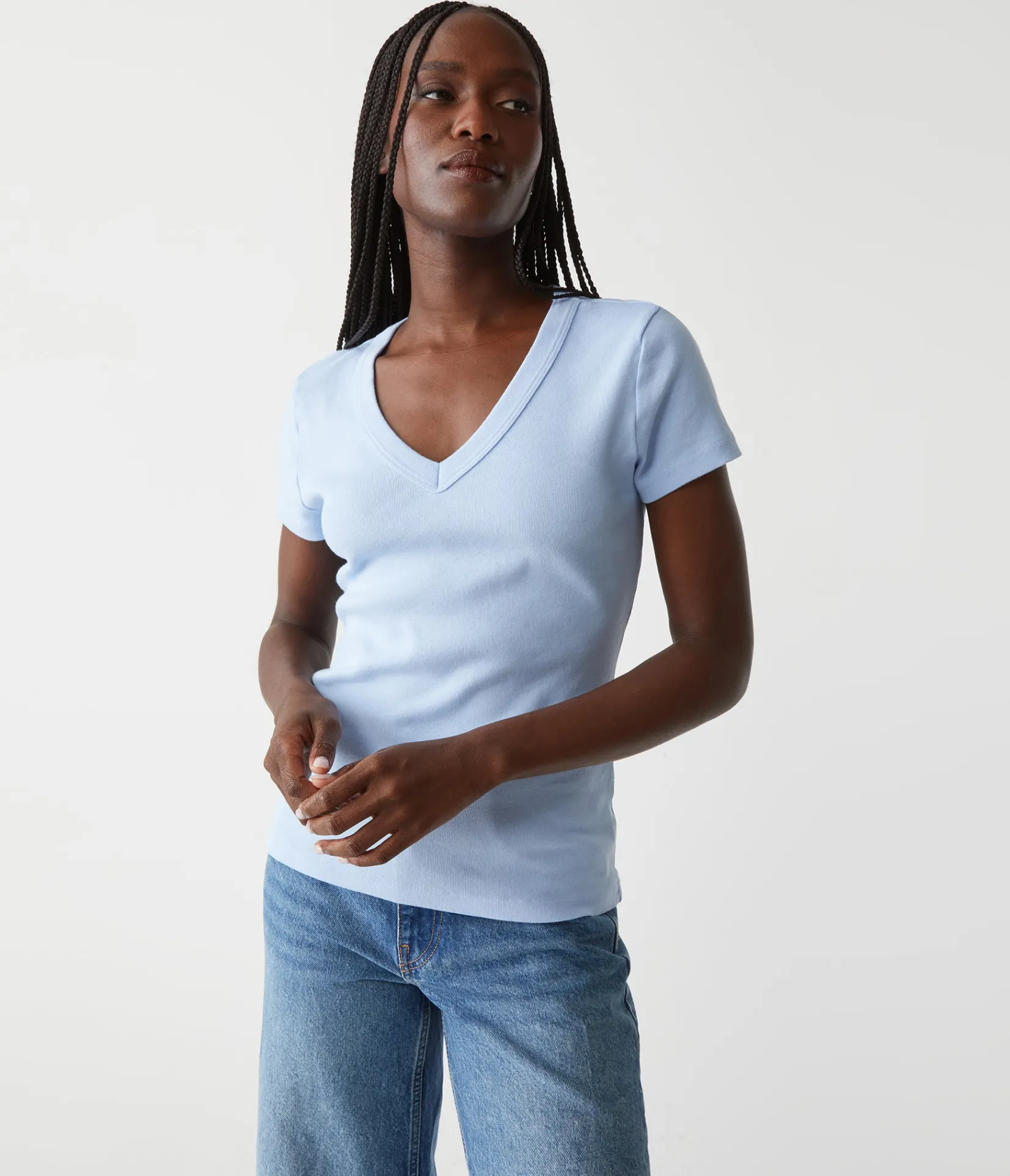 nikki_vneck_tee_59.webp Michael Stars Nikki V-Neck Tee- T-Shirts | 1x1 Cotton T-Shirts