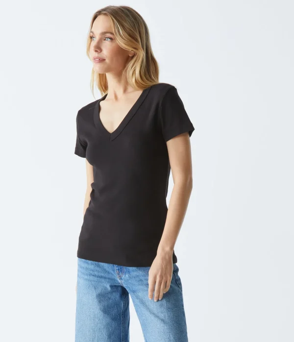 Michael Stars Nikki V-Neck Tee- T-Shirts | 1x1 Cotton T-Shirts