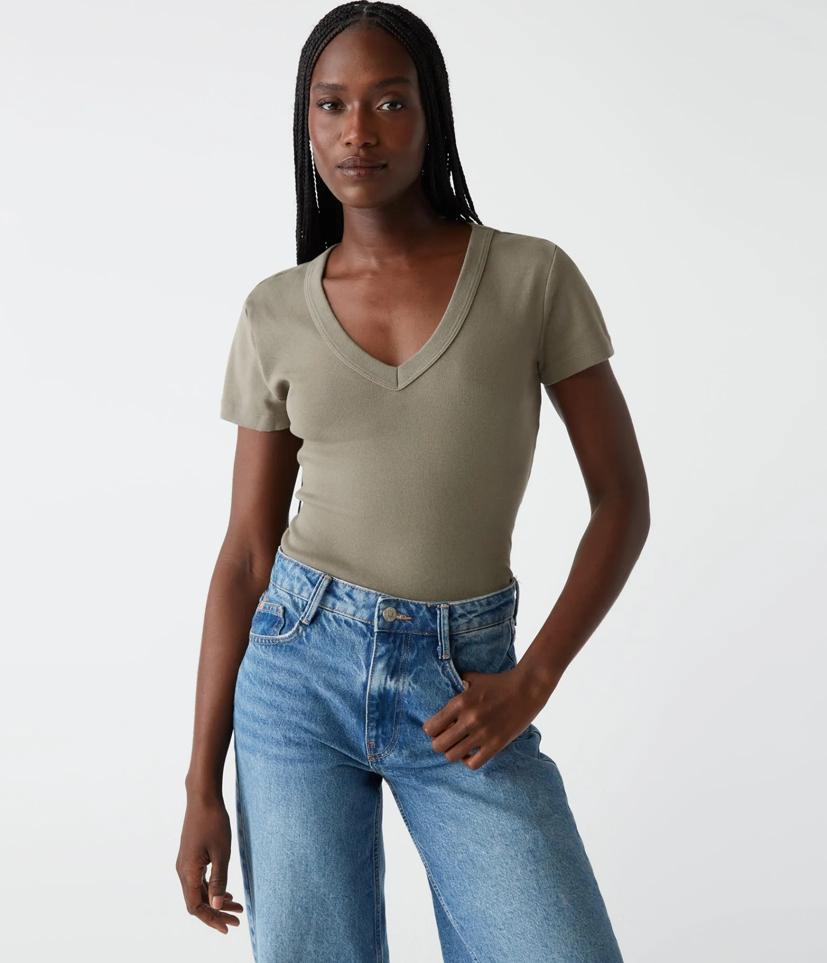 nikki_vneck_tee_63.webp Michael Stars Nikki V-Neck Tee- T-Shirts | 1x1 Cotton T-Shirts
