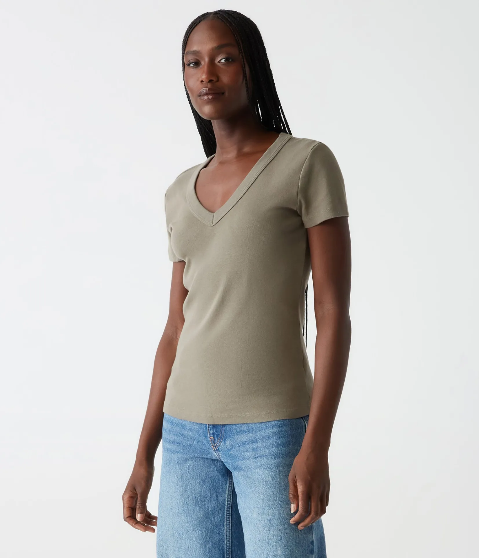 nikki_vneck_tee_65.webp Michael Stars Nikki V-Neck Tee- T-Shirts | 1x1 Cotton T-Shirts