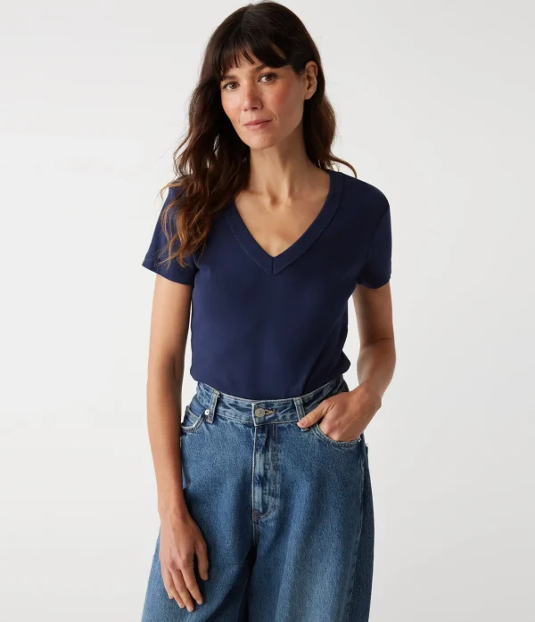 Michael Stars Nikki V-Neck Tee- T-Shirts | 1x1 Cotton T-Shirts