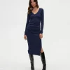 Michael Stars Nova Ribbed V-Neck Dress- Dresses | Knee Length Dresses