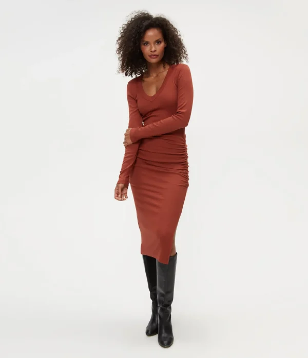 Michael Stars Nova Ribbed V-Neck Dress- Dresses | Knee Length Dresses