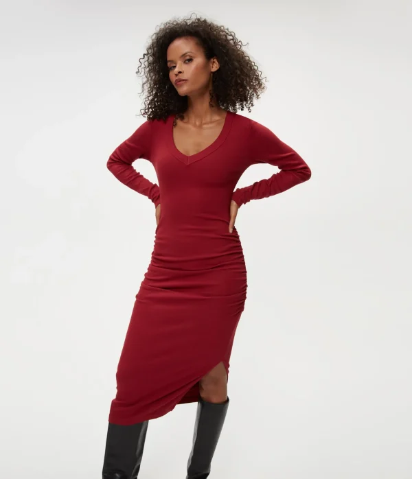 Michael Stars Nova Ribbed V-Neck Dress- Dresses | Knee Length Dresses