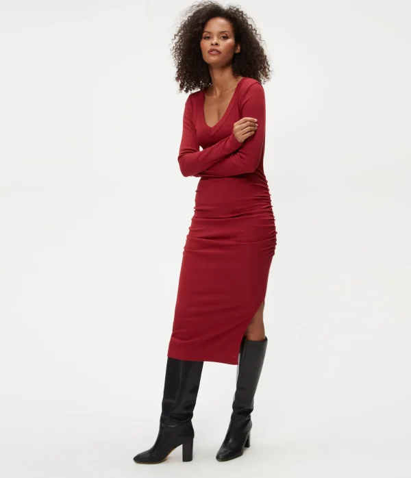 Michael Stars Nova Ribbed V-Neck Dress- Dresses | Knee Length Dresses