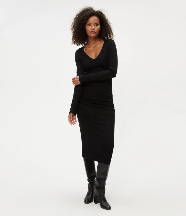 Michael Stars Nova Ribbed V-Neck Dress- Dresses | Knee Length Dresses