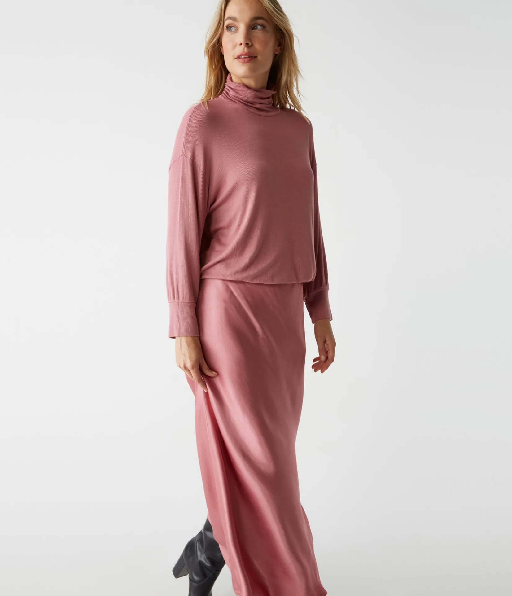 padma_mixed_fabric_dress_0.webp Michael Stars Padma Mixed Fabric Dress- Dresses | Midi Dresses