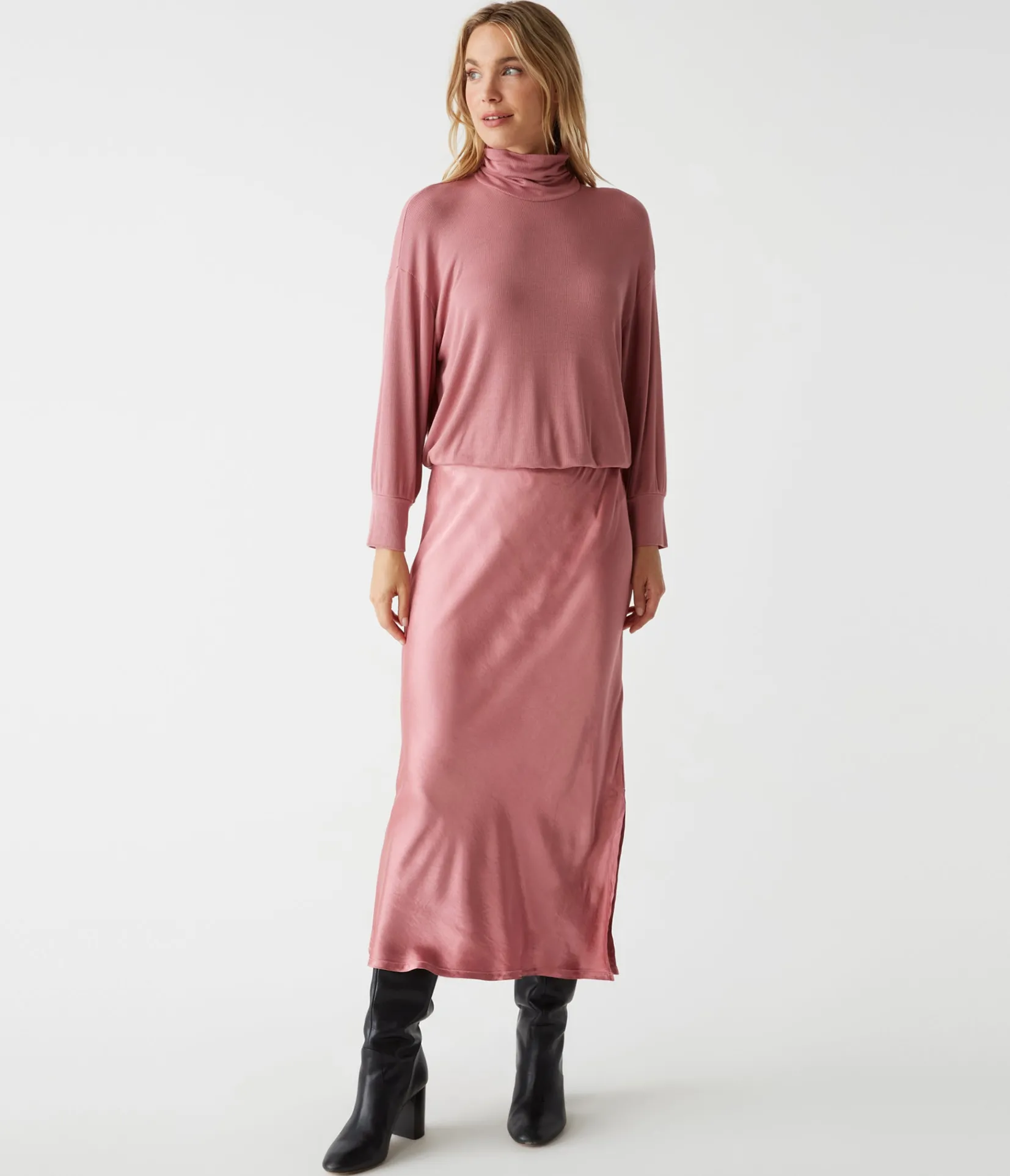 padma_mixed_fabric_dress_1.webp Michael Stars Padma Mixed Fabric Dress- Dresses | Midi Dresses