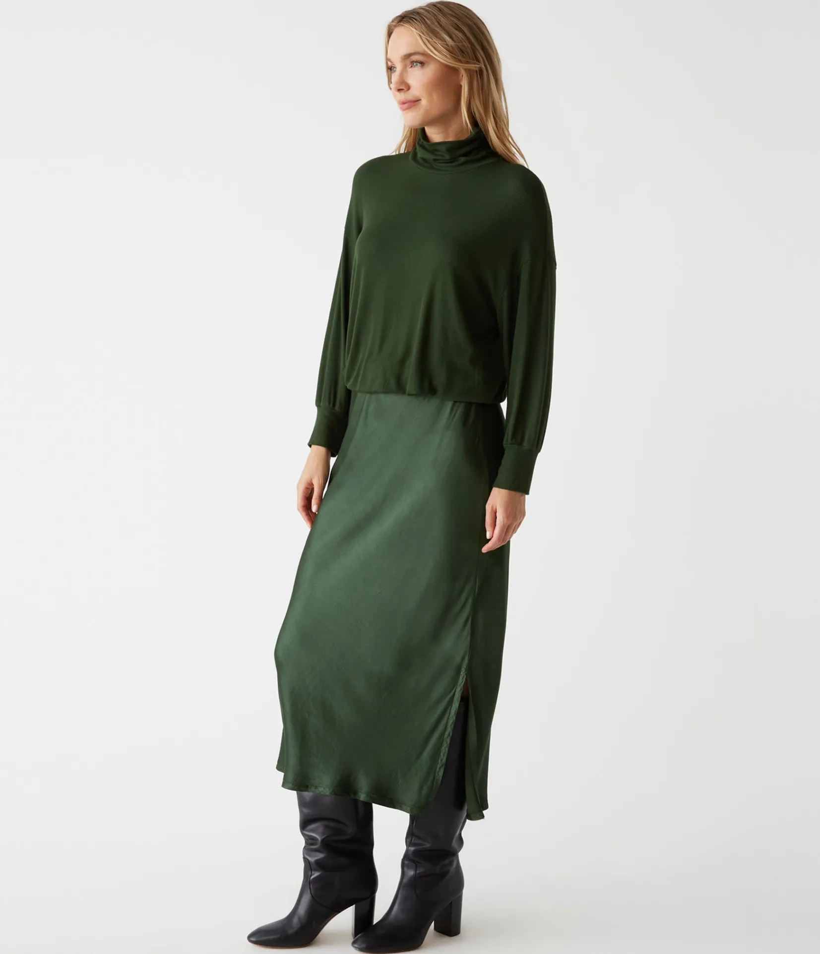 padma_mixed_fabric_dress_10.webp Michael Stars Padma Mixed Fabric Dress- Dresses | Midi Dresses