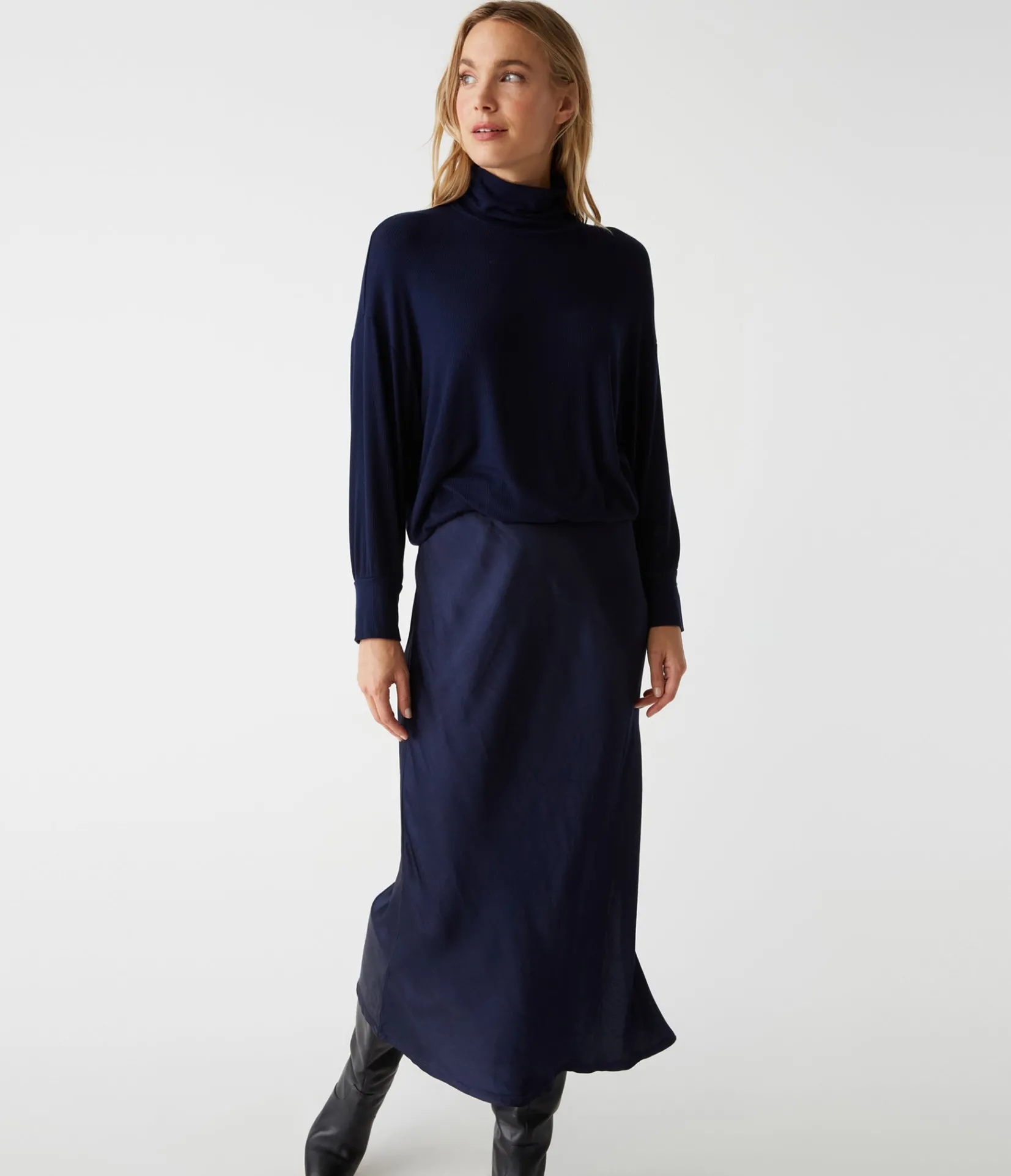 padma_mixed_fabric_dress_12.webp Michael Stars Padma Mixed Fabric Dress- Dresses | Midi Dresses