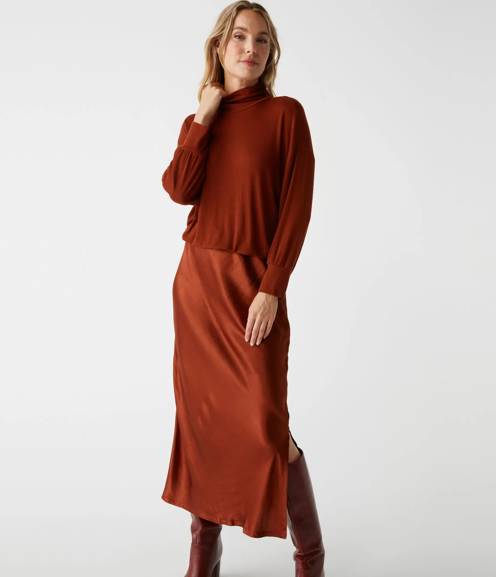 padma_mixed_fabric_dress_4.webp Michael Stars Padma Mixed Fabric Dress- Dresses | Midi Dresses