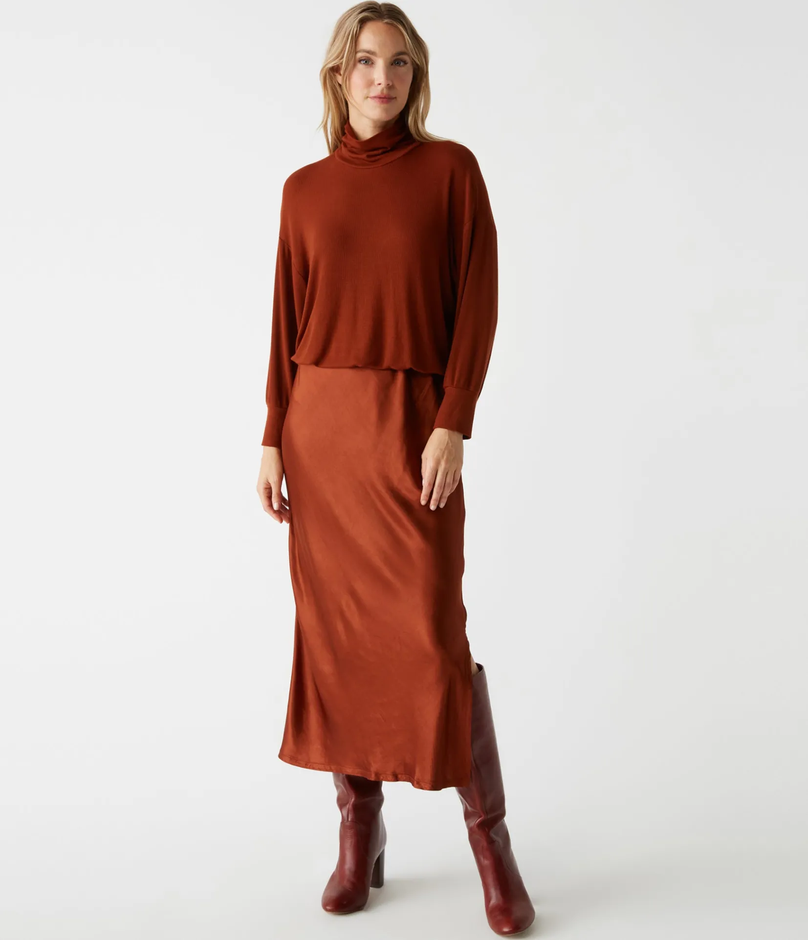 padma_mixed_fabric_dress_5.webp Michael Stars Padma Mixed Fabric Dress- Dresses | Midi Dresses