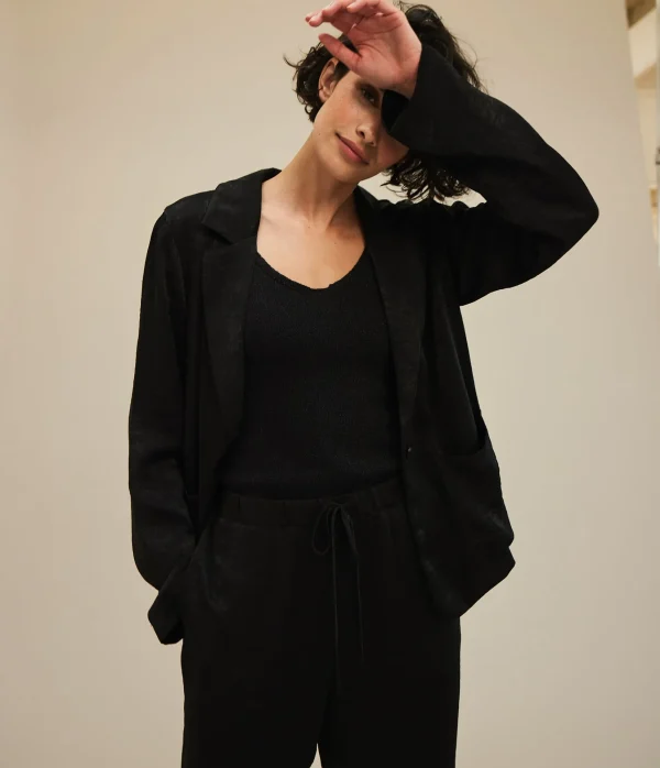Michael Stars Paula Hammered Satin Blazer- Blazers, Jackets & Outerwear