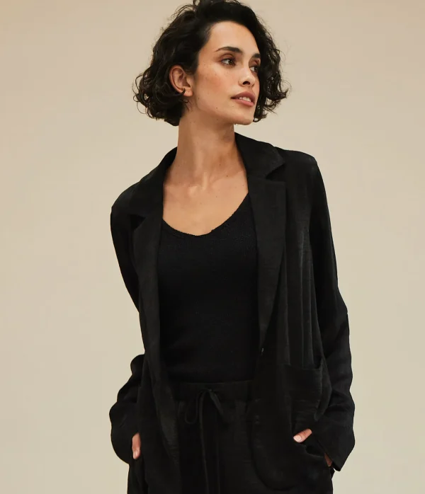 Michael Stars Paula Hammered Satin Blazer- Blazers, Jackets & Outerwear