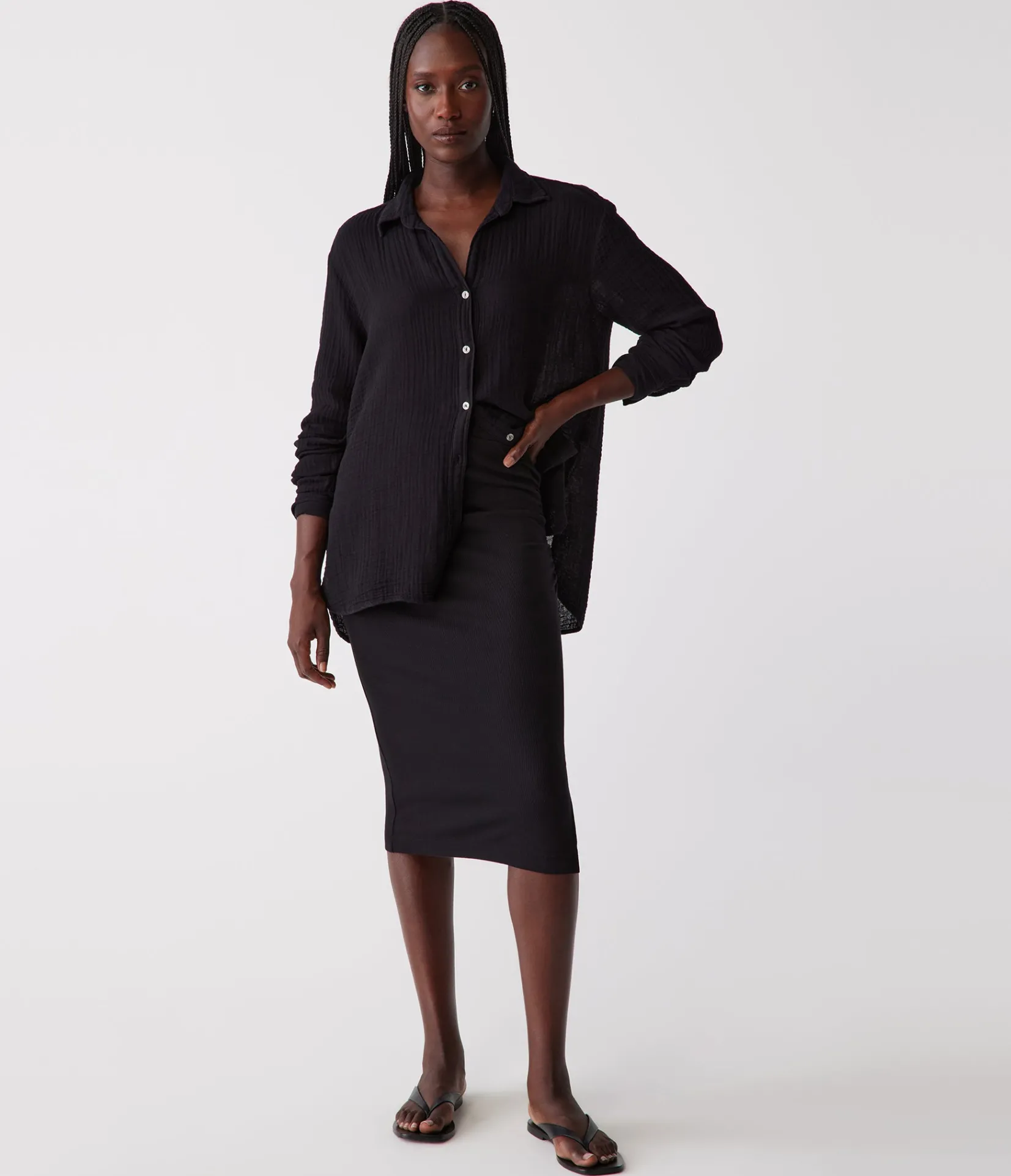 rae_ribbed_skirt_with_slit_0.webp Michael Stars Rae Ribbed Skirt with Slit- Pants, Shorts & Skirts