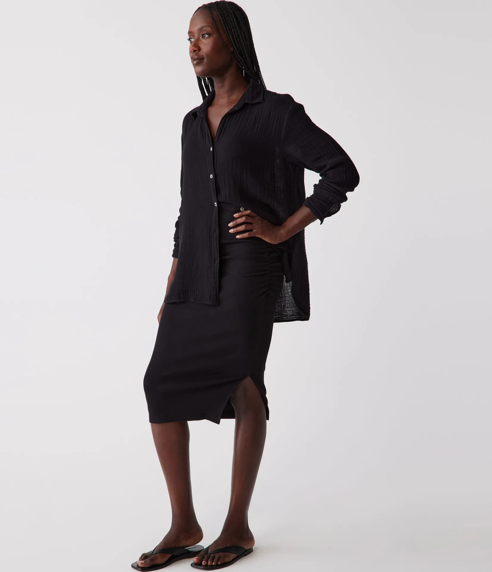 rae_ribbed_skirt_with_slit_1.webp Michael Stars Rae Ribbed Skirt with Slit- Pants, Shorts & Skirts