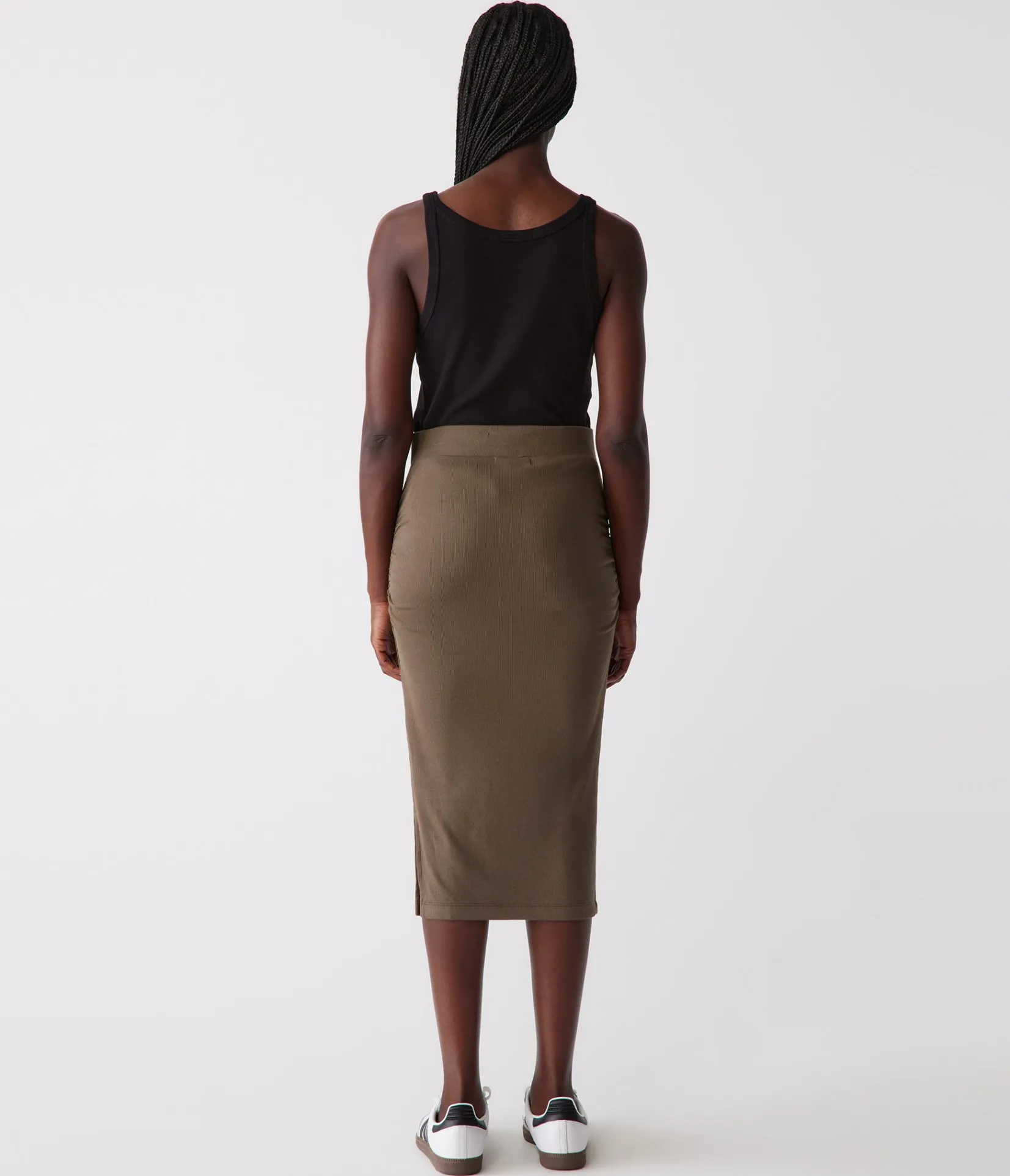 rae_ribbed_skirt_with_slit_10.webp Michael Stars Rae Ribbed Skirt with Slit- Pants, Shorts & Skirts