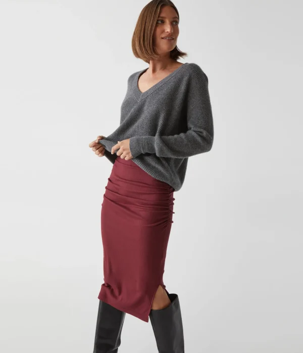 Michael Stars Rae Ribbed Skirt with Slit- Pants, Shorts & Skirts