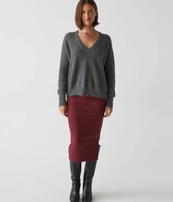 Michael Stars Rae Ribbed Skirt with Slit- Pants, Shorts & Skirts