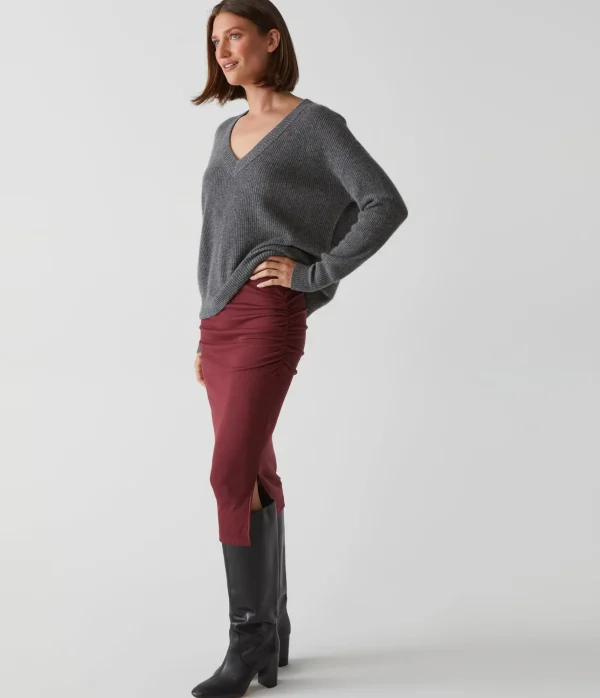 Michael Stars Rae Ribbed Skirt with Slit- Pants, Shorts & Skirts