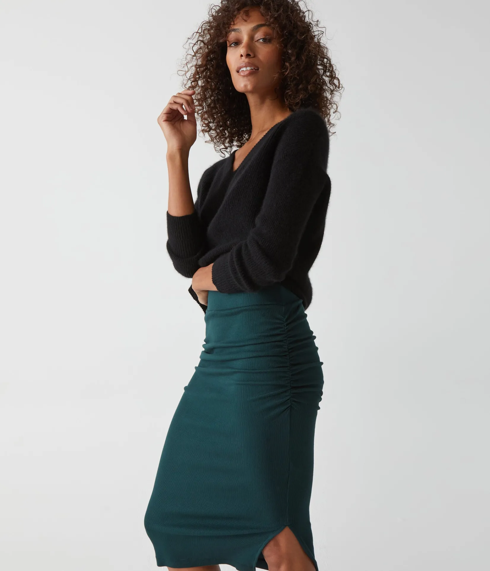 rae_ribbed_skirt_with_slit_15.webp Michael Stars Rae Ribbed Skirt with Slit- Pants, Shorts & Skirts