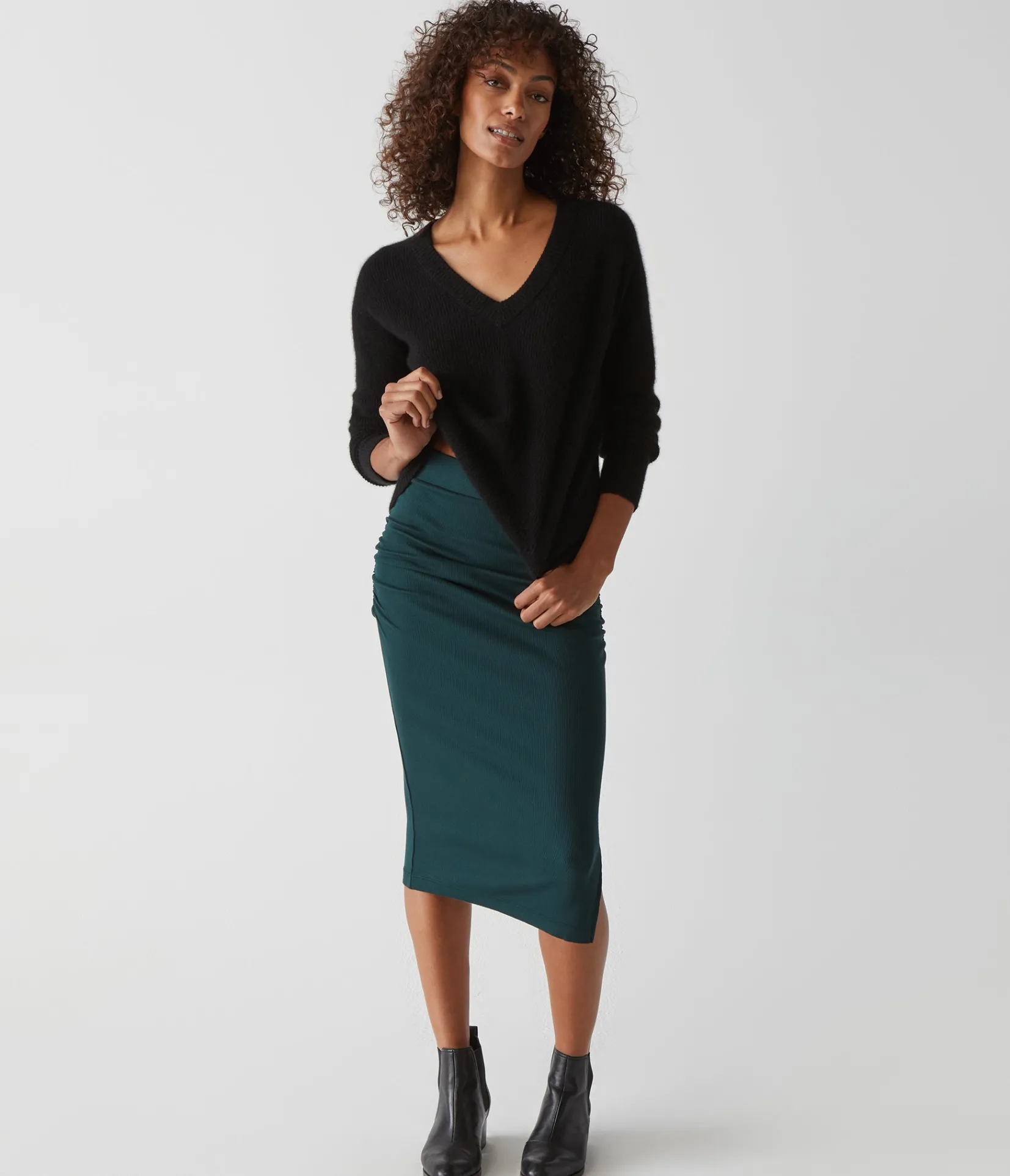 rae_ribbed_skirt_with_slit_16.webp Michael Stars Rae Ribbed Skirt with Slit- Pants, Shorts & Skirts