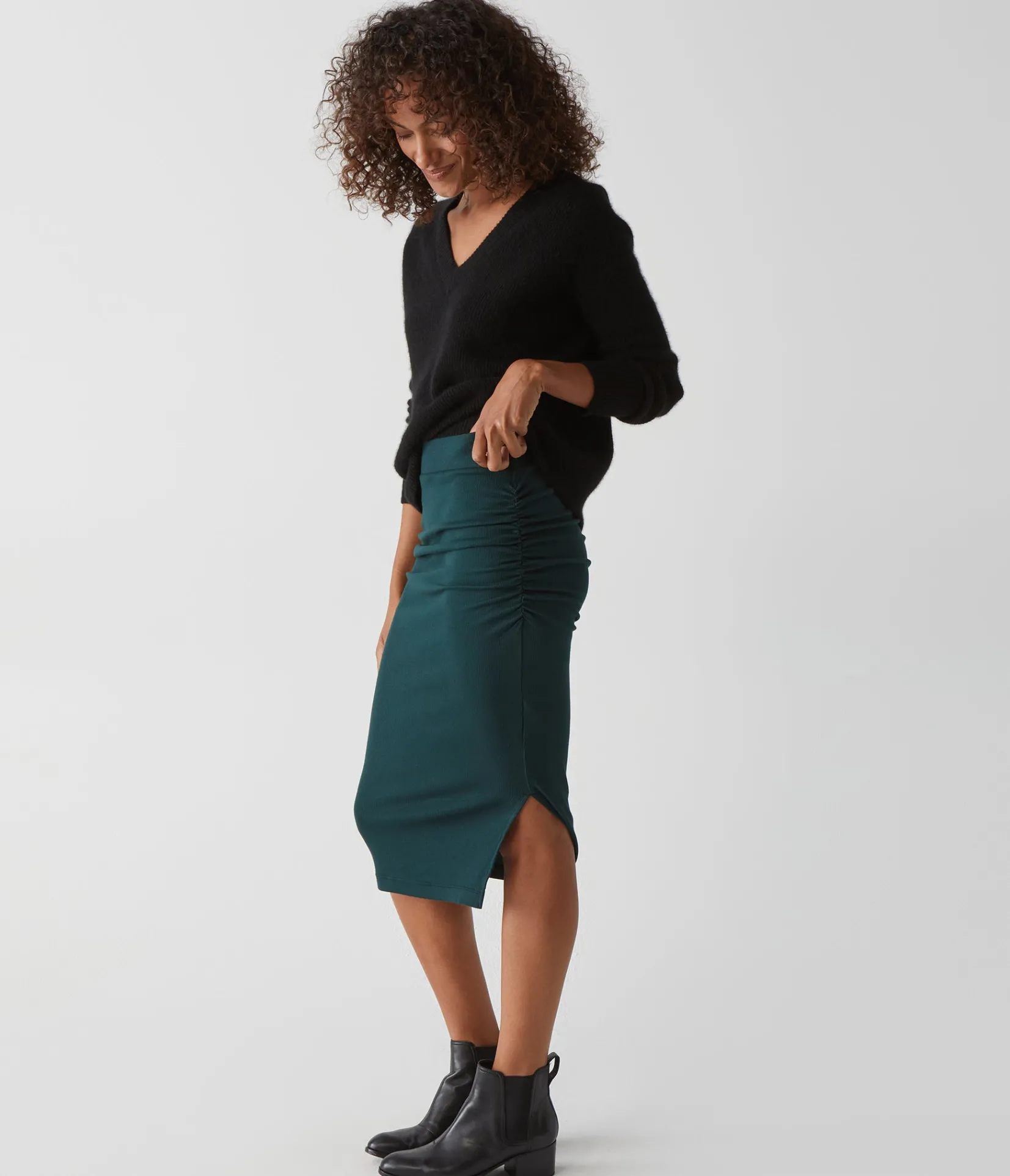 rae_ribbed_skirt_with_slit_17.webp Michael Stars Rae Ribbed Skirt with Slit- Pants, Shorts & Skirts