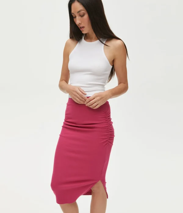 Michael Stars Rae Ribbed Skirt with Slit- Pants, Shorts & Skirts