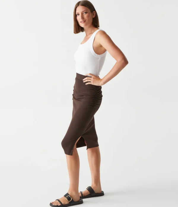 Michael Stars Rae Ribbed Skirt with Slit- Pants, Shorts & Skirts