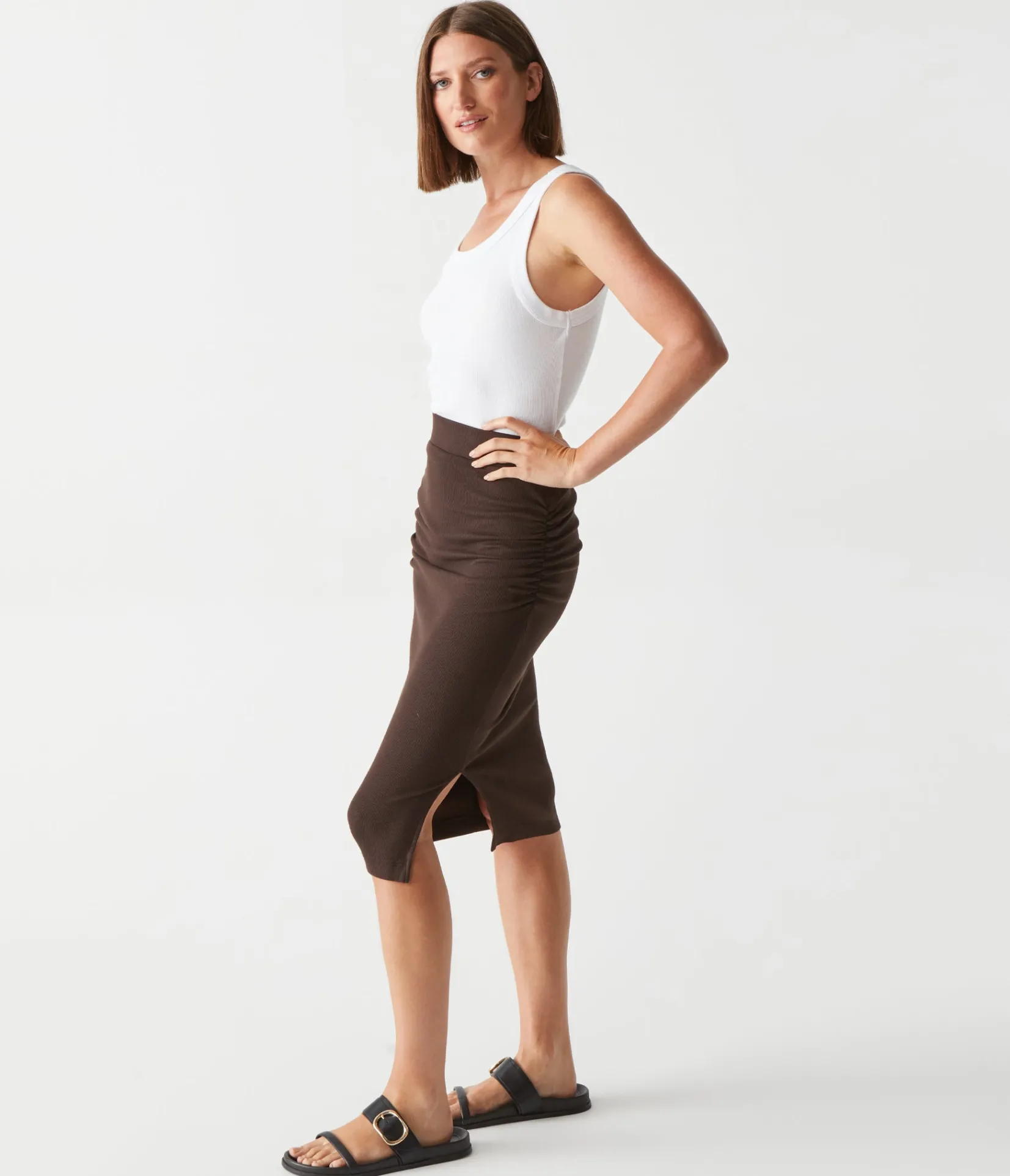 rae_ribbed_skirt_with_slit_36.webp Michael Stars Rae Ribbed Skirt with Slit- Pants, Shorts & Skirts