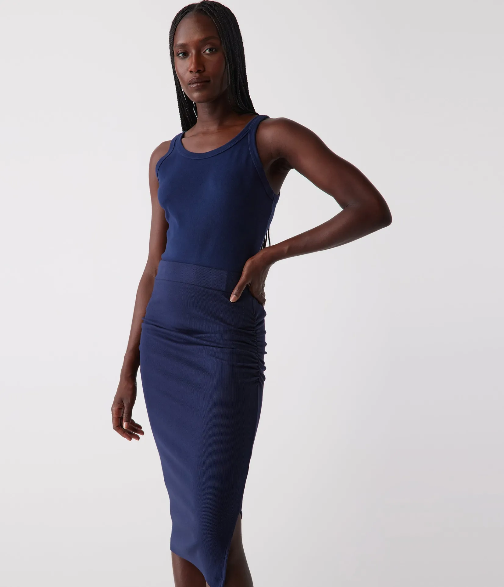 rae_ribbed_skirt_with_slit_42.webp Michael Stars Rae Ribbed Skirt with Slit- Pants, Shorts & Skirts
