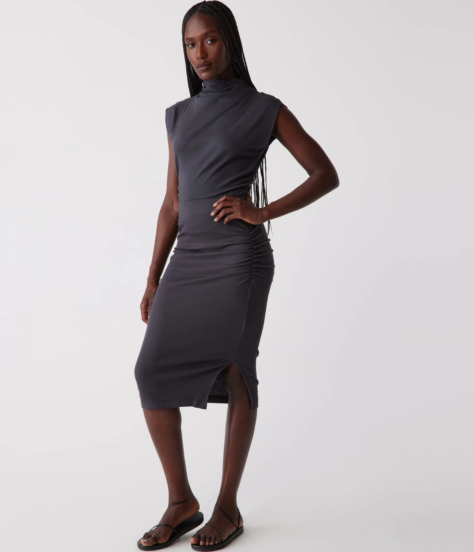 rae_ribbed_skirt_with_slit_5.webp Michael Stars Rae Ribbed Skirt with Slit- Pants, Shorts & Skirts