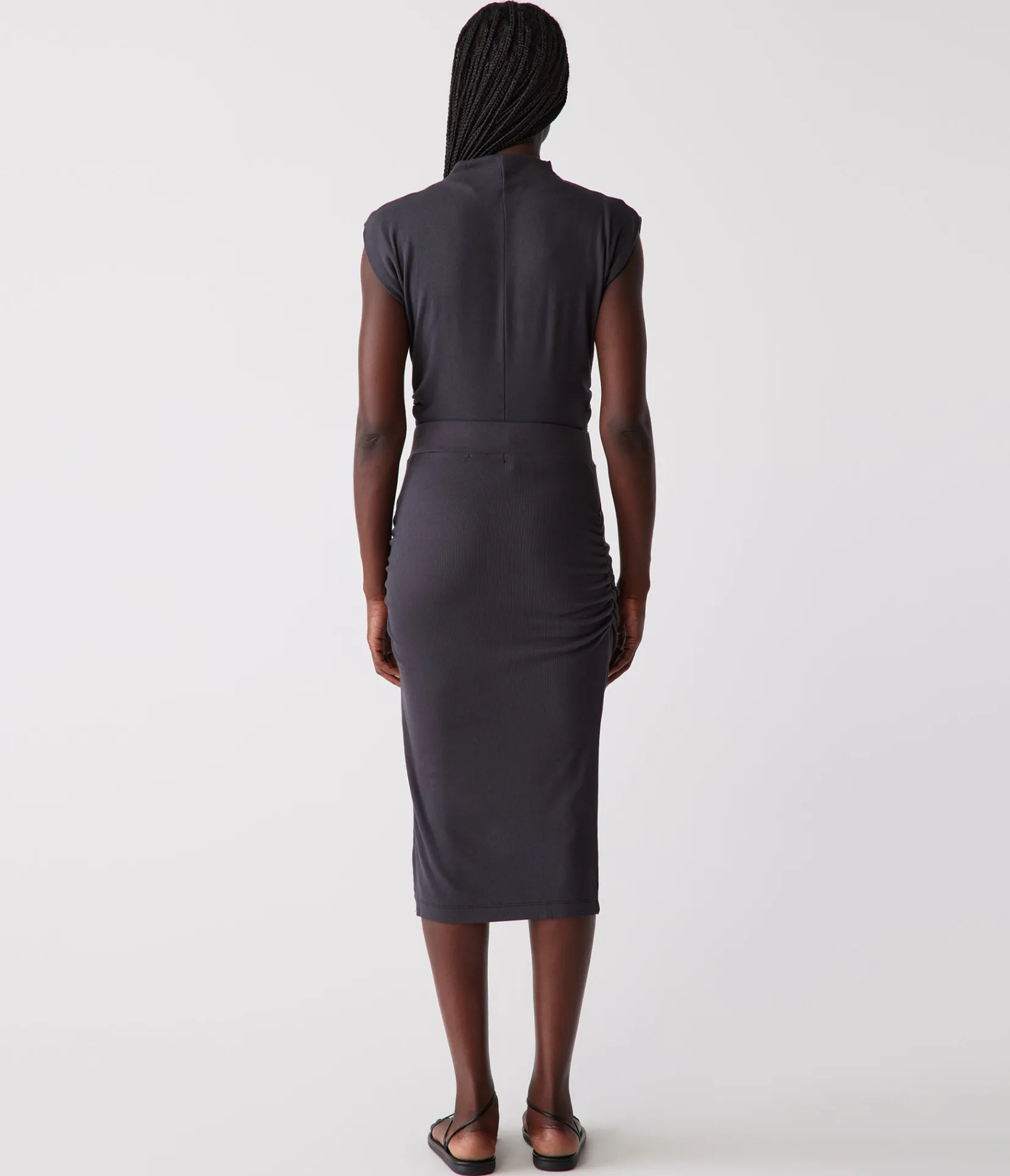 rae_ribbed_skirt_with_slit_6.webp Michael Stars Rae Ribbed Skirt with Slit- Pants, Shorts & Skirts