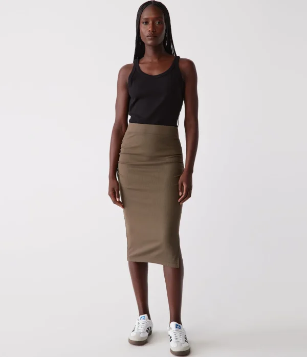 Michael Stars Rae Ribbed Skirt with Slit- Pants, Shorts & Skirts