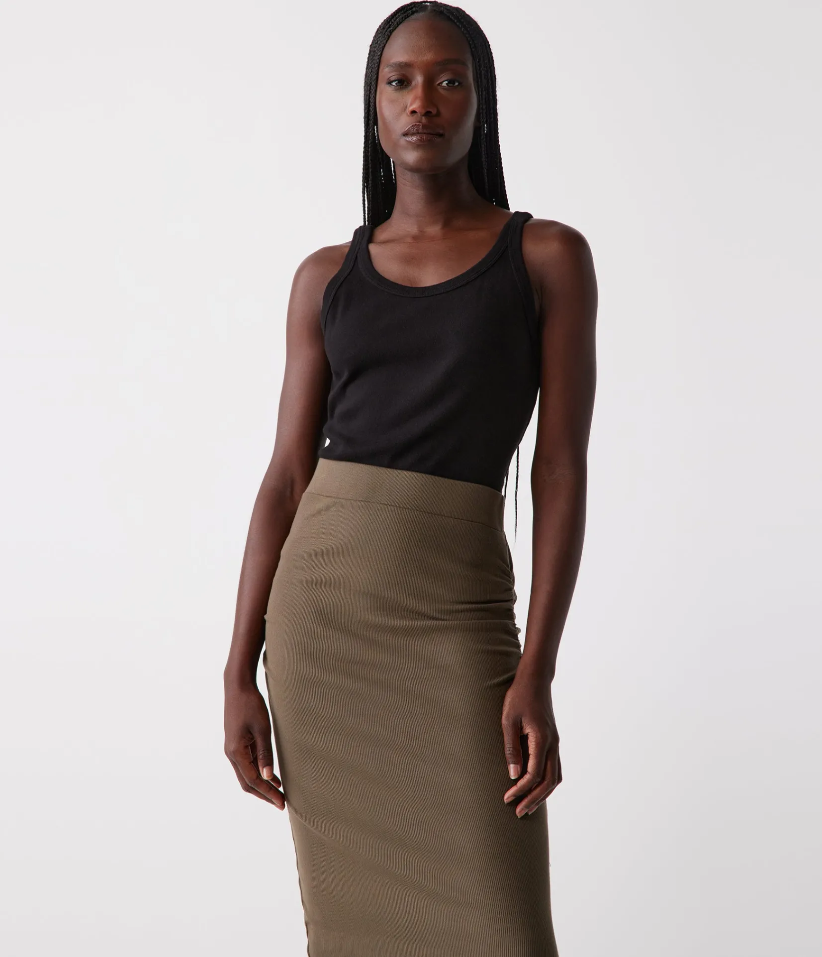 rae_ribbed_skirt_with_slit_8.webp Michael Stars Rae Ribbed Skirt with Slit- Pants, Shorts & Skirts