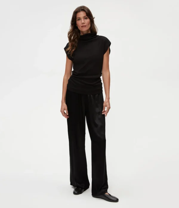 Michael Stars Reese Shine Power Shoulder Top- Tops, Blouses & Shirts | T-Shirts