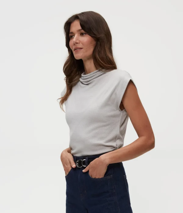 Michael Stars Reese Shine Power Shoulder Top- Tops, Blouses & Shirts | T-Shirts