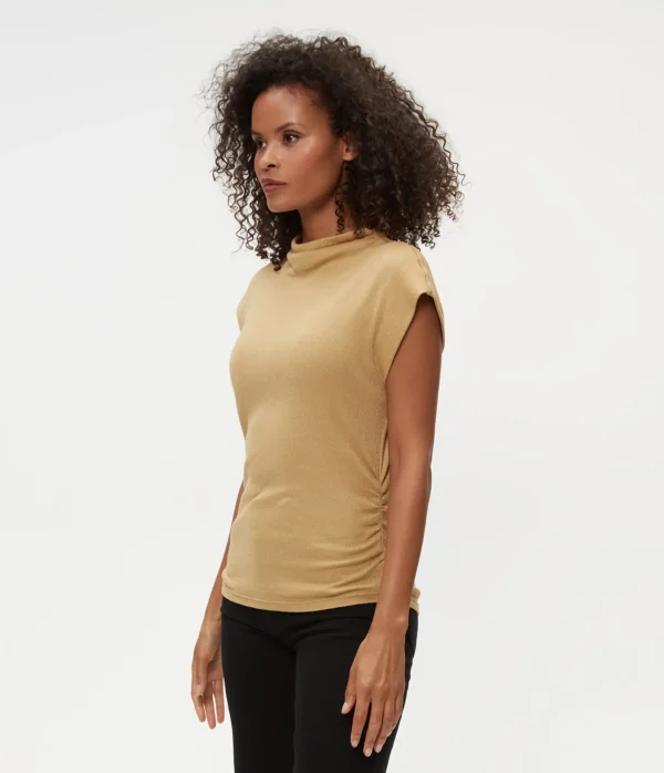 Michael Stars Reese Shine Power Shoulder Top- Tops, Blouses & Shirts | T-Shirts