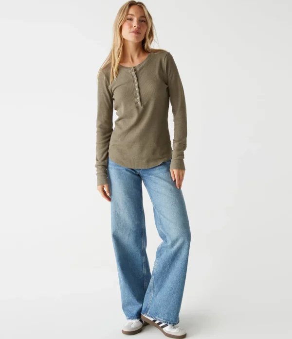 Michael Stars Regan Thermal Henley Tee- T-Shirts | Loungewear