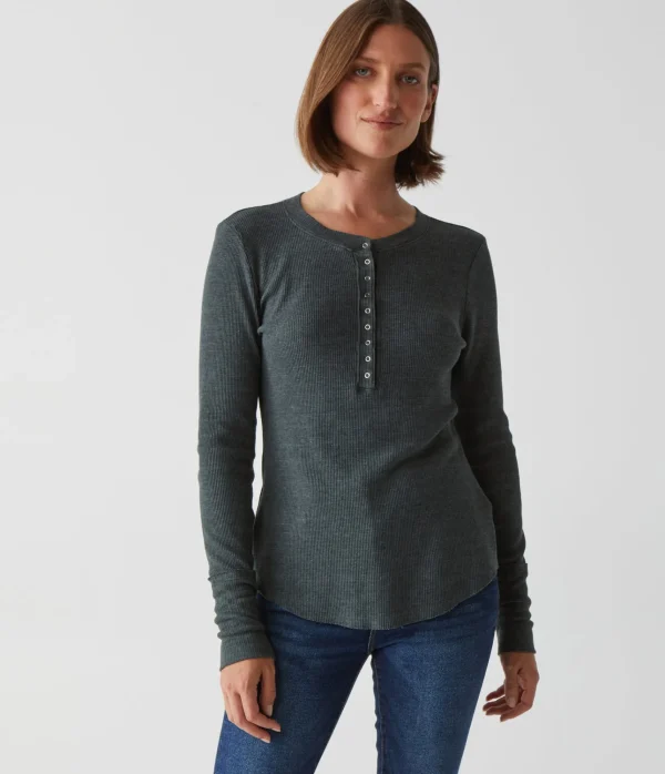 Michael Stars Regan Thermal Henley Tee- T-Shirts | Loungewear