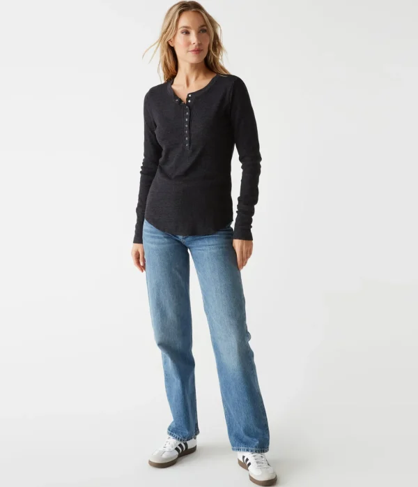Michael Stars Regan Thermal Henley Tee- T-Shirts | Loungewear
