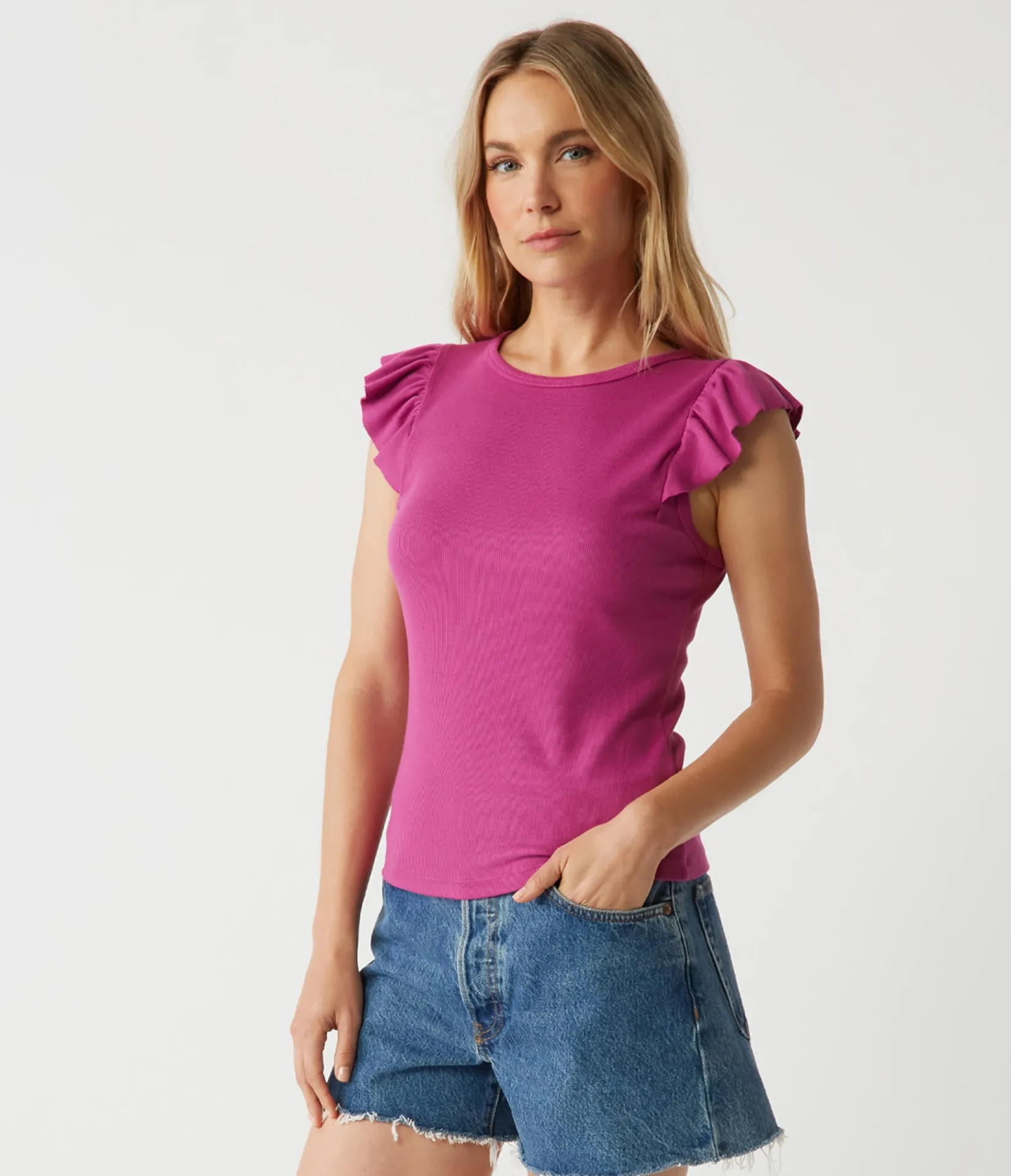 rina_flutter_sleeve_top_2.webp Michael Stars Rina Flutter Sleeve Top- T-Shirts | Tank Tops