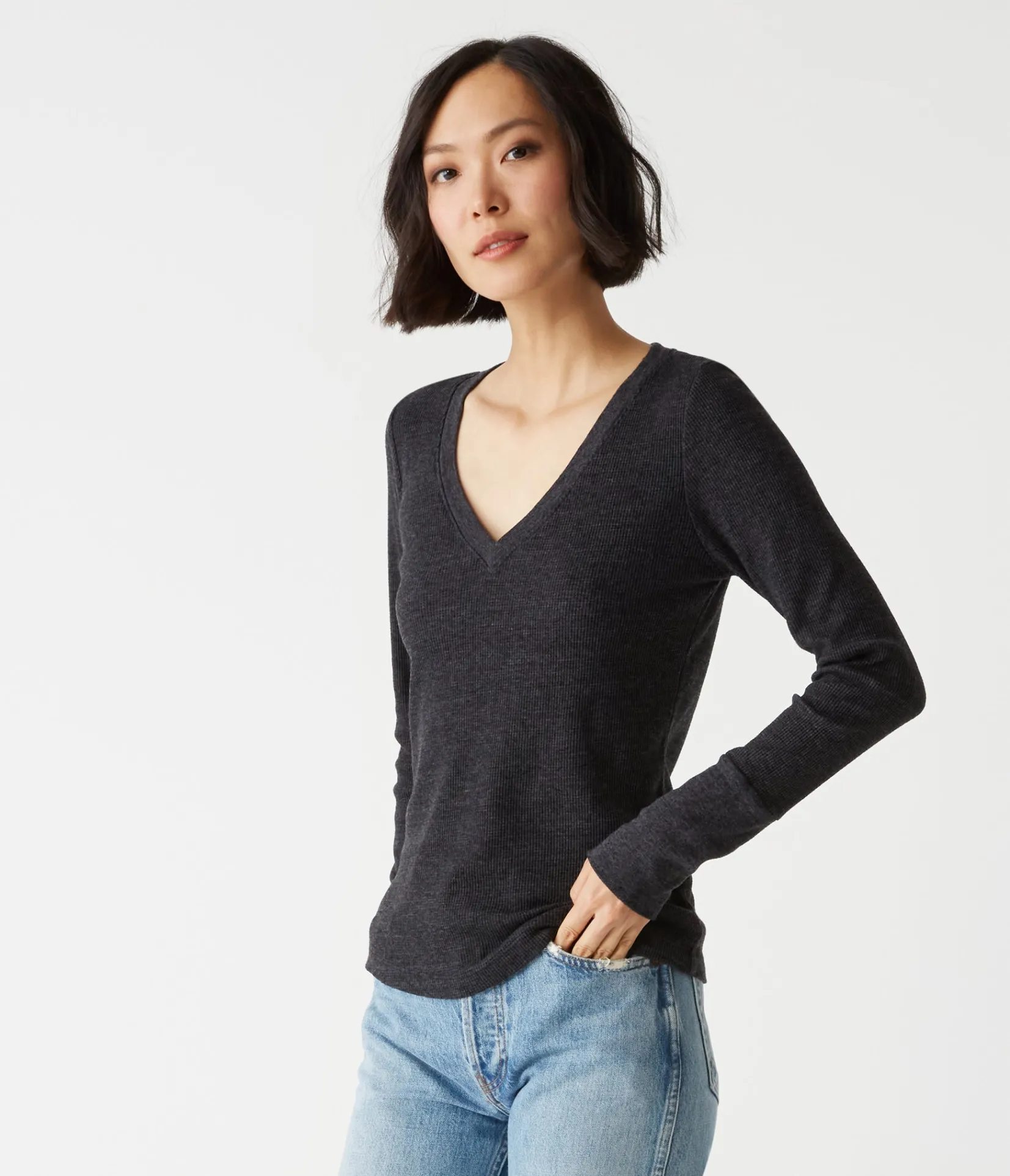 romeo_thermal_vneck_tee_22.webp Michael Stars Romeo Thermal V-Neck Tee- T-Shirts | Loungewear