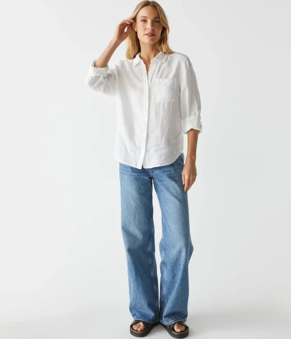 Michael Stars Spencer Linen Button Down Top- Tops, Blouses & Shirts