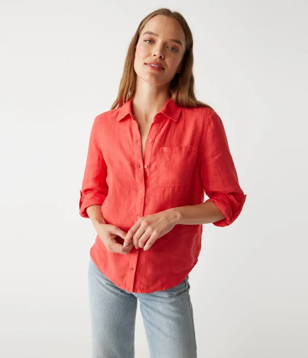 Michael Stars Spencer Linen Button Down Top- Tops, Blouses & Shirts