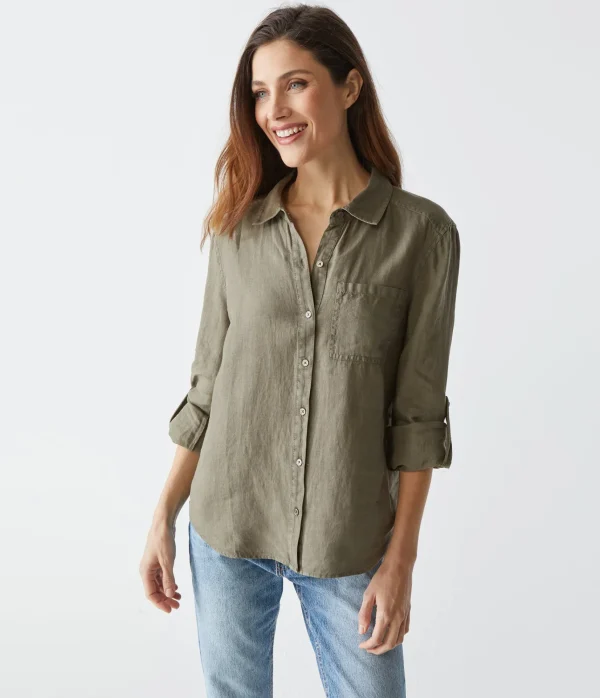 Michael Stars Spencer Linen Button Down Top- Tops, Blouses & Shirts